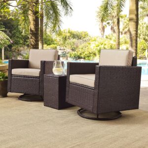 Crosley Furniture KO70058BR-SA Palm Harbor Outdoor Wicker 3-Piece Seating Set (2 Swivel Chairs and Side Table), Brown with Sand Cushions