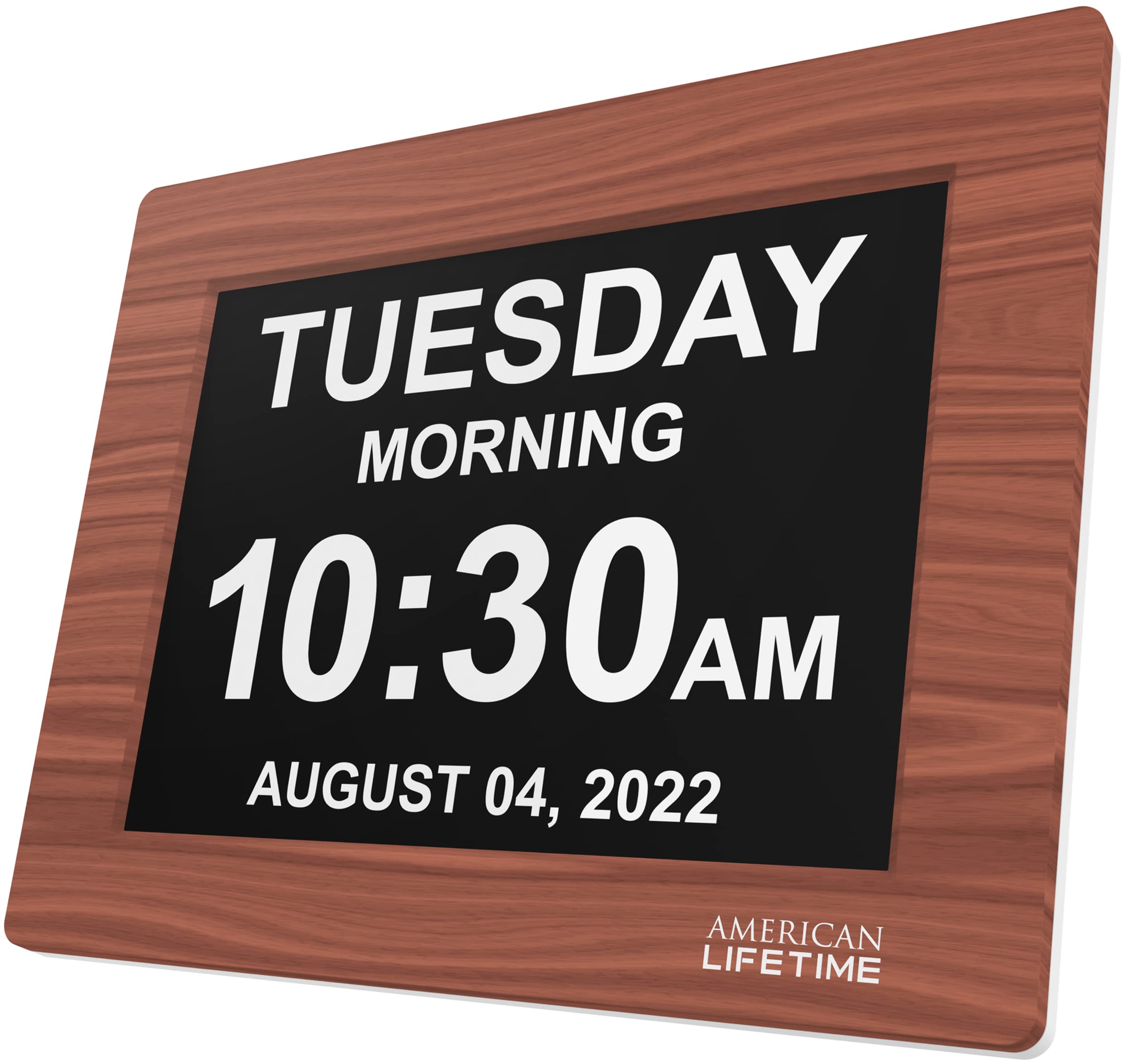 【New 2024】American Lifetime Dementia Clock Large Digital Clock for Seniors, Digital Clock Large Display with custom Alarms Clock with Day & Date for Elderly Large Number Digital Clock Brown Wood Color