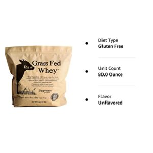 100% Raw Grass Fed Whey - Happy Healthy Cows, COLD PROCESSED Undenatured Protein Powder, GMO-Free + rBGH Free + Soy Free + Gluten Free, Unflavored, Unsweetened (5 LB BULK, 90 Serve)