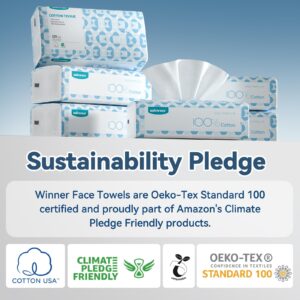 Winner Soft Face Towels - 100% USA Cotton Dry Wipes, 600 Count Unscented Cotton Tissues for Sensitive Skin, OEKO-TEX Certified Face Towelettes Disposable, Makeup Remover Facial Towels, 6 Pack