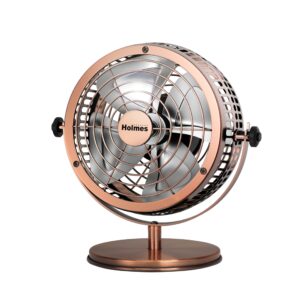 holmes 6" heritage table fan, 2 speeds, 4 blades, adjustable 145° head tilt, metal construction, ideal for home, bedrooms, dorm rooms or office, brushed copper