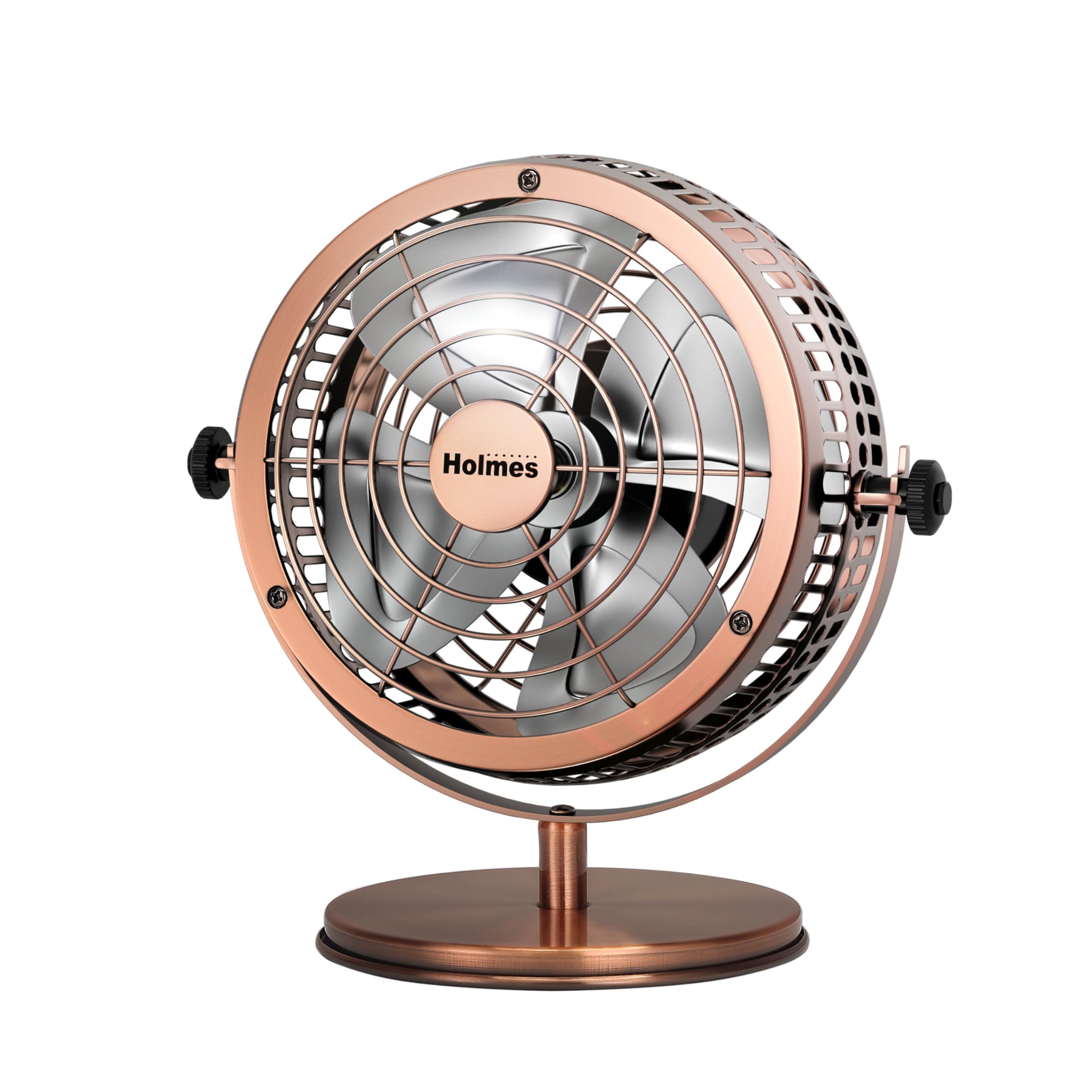 HOLMES 6" Heritage Table Fan, 2 Speeds, 4 Blades, Adjustable 145° Head Tilt, Metal Construction, Ideal for Home, Bedrooms, Dorm Rooms or Office, Brushed Copper