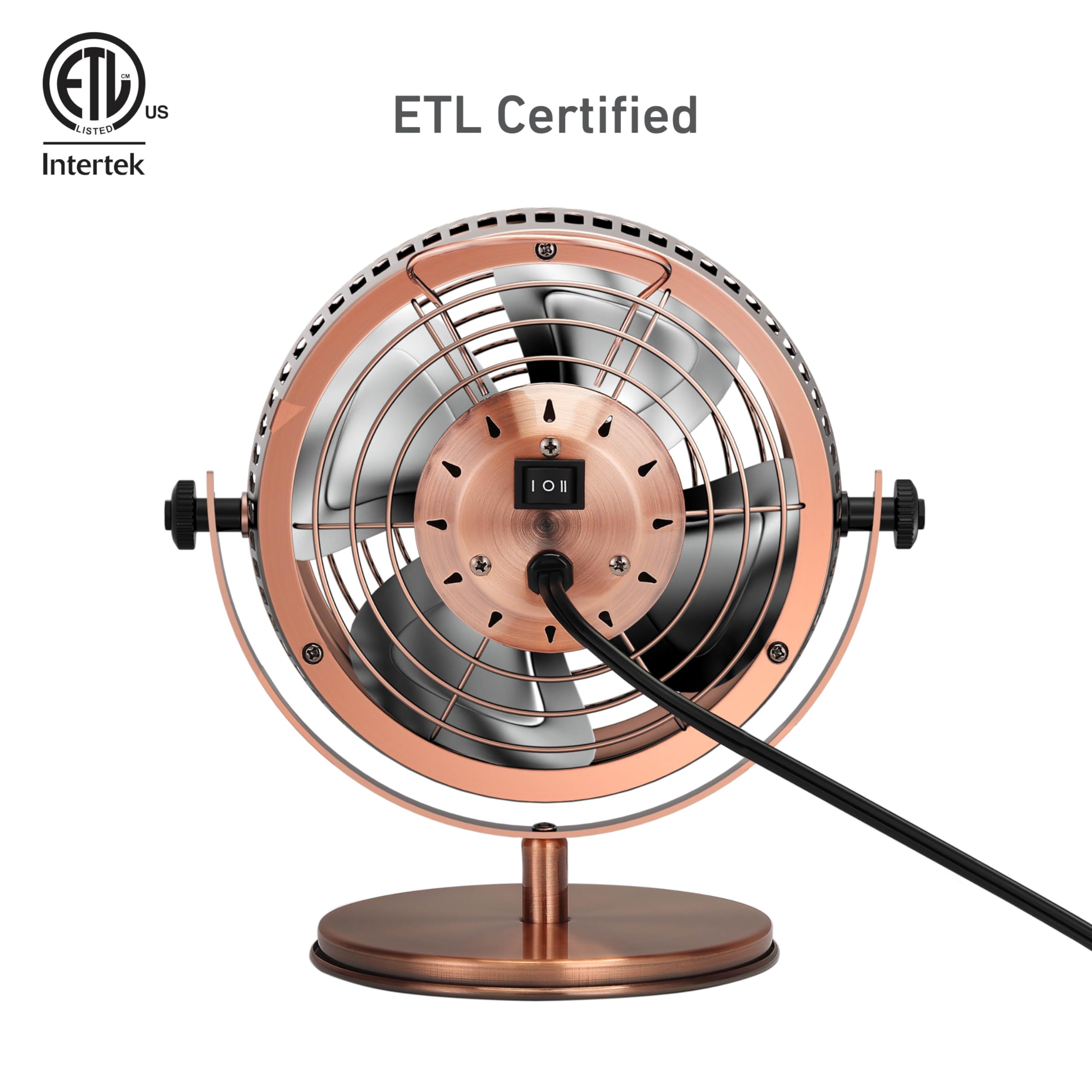 HOLMES 6" Heritage Table Fan, 2 Speeds, 4 Blades, Adjustable 145° Head Tilt, Metal Construction, Ideal for Home, Bedrooms, Dorm Rooms or Office, Brushed Copper