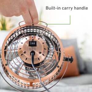 HOLMES 6" Heritage Table Fan, 2 Speeds, 4 Blades, Adjustable 145° Head Tilt, Metal Construction, Ideal for Home, Bedrooms, Dorm Rooms or Office, Brushed Copper