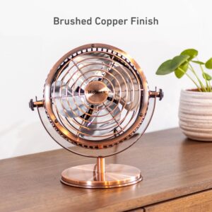 HOLMES 6" Heritage Table Fan, 2 Speeds, 4 Blades, Adjustable 145° Head Tilt, Metal Construction, Ideal for Home, Bedrooms, Dorm Rooms or Office, Brushed Copper