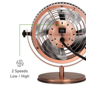 HOLMES 6" Heritage Table Fan, 2 Speeds, 4 Blades, Adjustable 145° Head Tilt, Metal Construction, Ideal for Home, Bedrooms, Dorm Rooms or Office, Brushed Copper