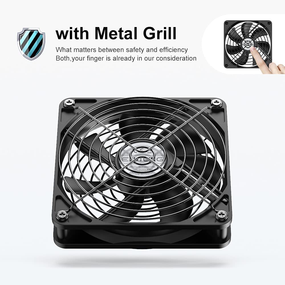 ELUTENG 120mm Fan with 3 Speed 5V USB Powered 120mm Case Fan 1500PRM Gaming PC Fan Portable Cooling Fan Suitable for Tablet TV Receiver Router DVR Play Station Xbox Computer and More