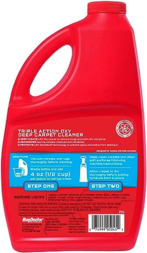 Rug Doctor Triple-Action Oxy Carpet Cleaner Deep Cleans, Deodorizes, and Refreshes Carpet & Upholstery, 96 oz, Daybreak Scent, Professional-Grade, RED