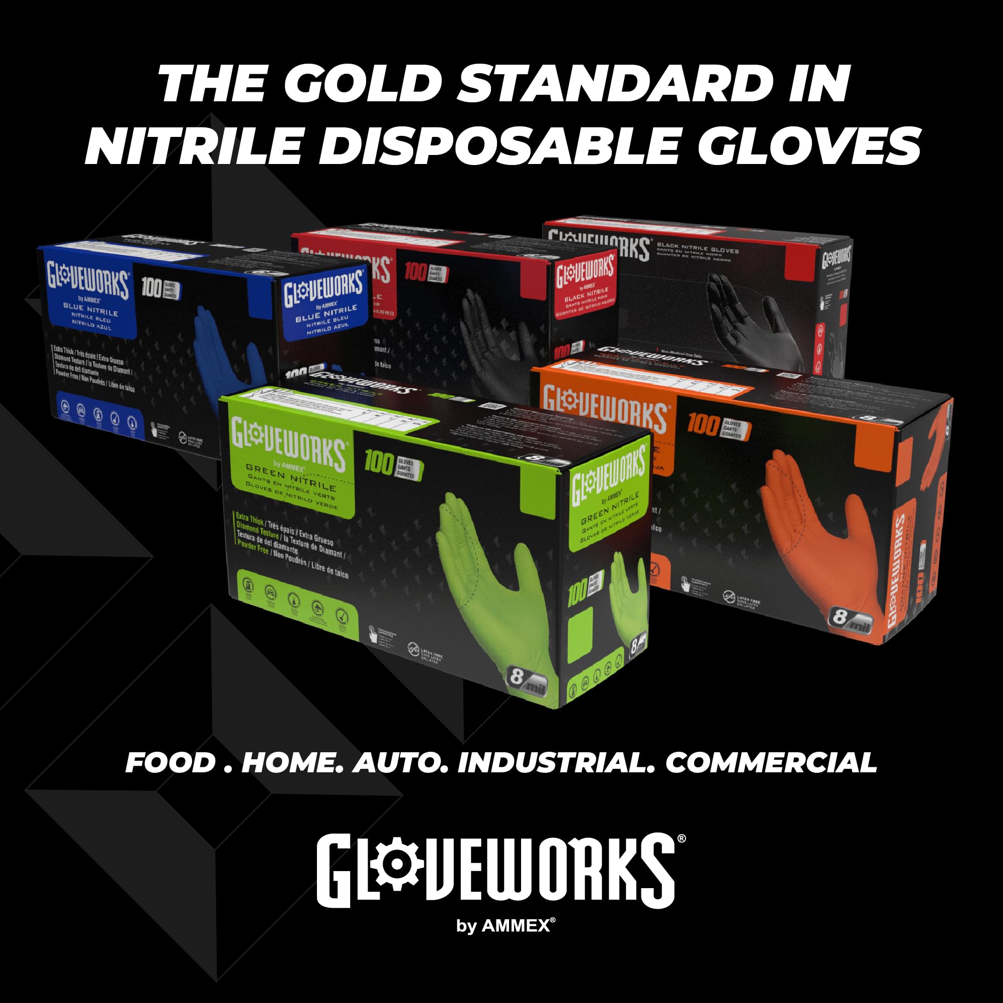 GLOVEWORKS HD Royal Blue Nitrile Industrial Disposable Gloves, 6 Mil Latex-Free, Raised Diamond Texture, X-Large Box of 100