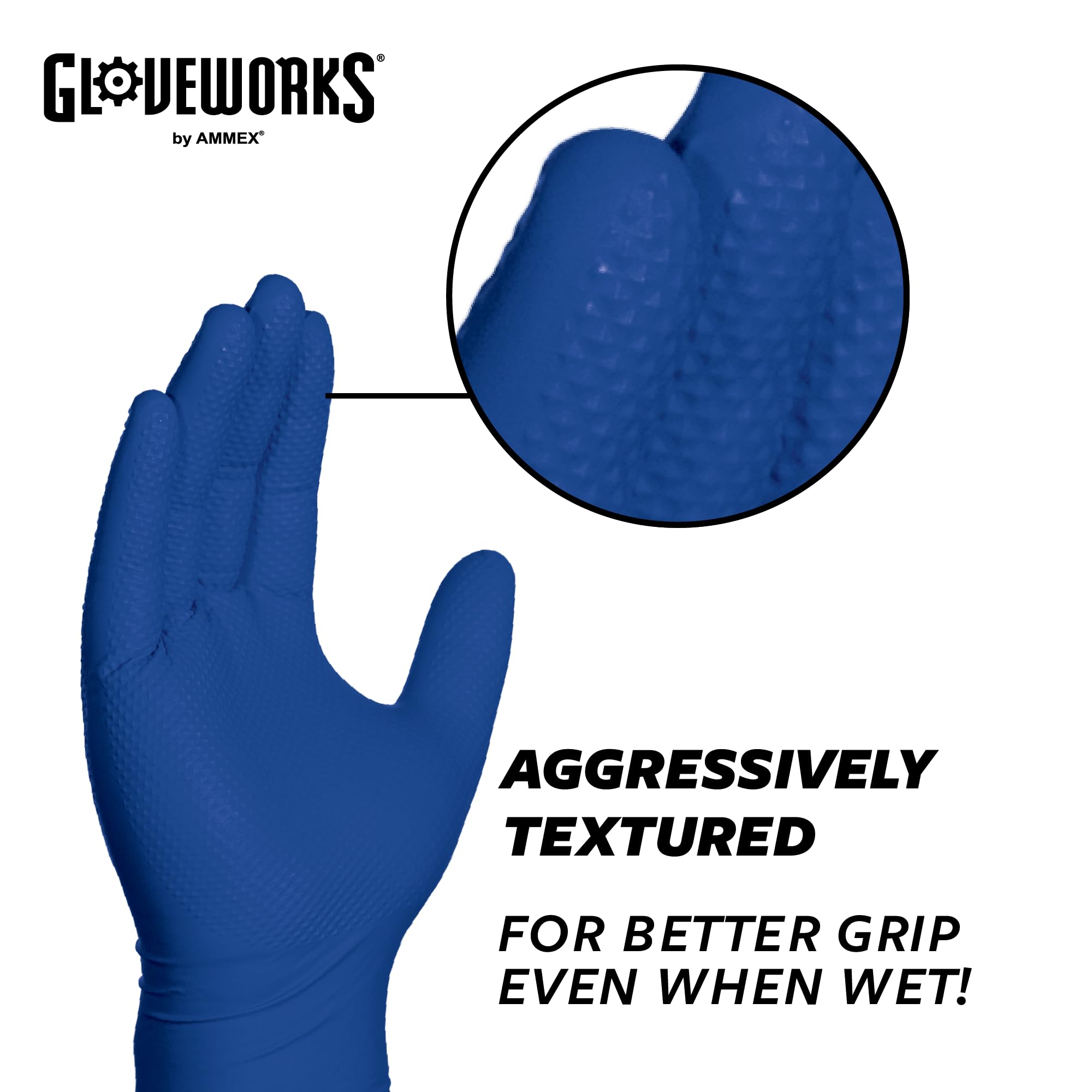 GLOVEWORKS HD Royal Blue Nitrile Industrial Disposable Gloves, 6 Mil Latex-Free, Raised Diamond Texture, X-Large Box of 100