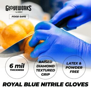 GLOVEWORKS HD Royal Blue Nitrile Industrial Disposable Gloves, 6 Mil Latex-Free, Raised Diamond Texture, X-Large Box of 100