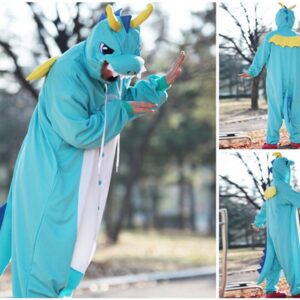 WOTOGOLD Animal Cosplay Costume Unisex Adult Dragon Pajamas With Horn Blue,2XL