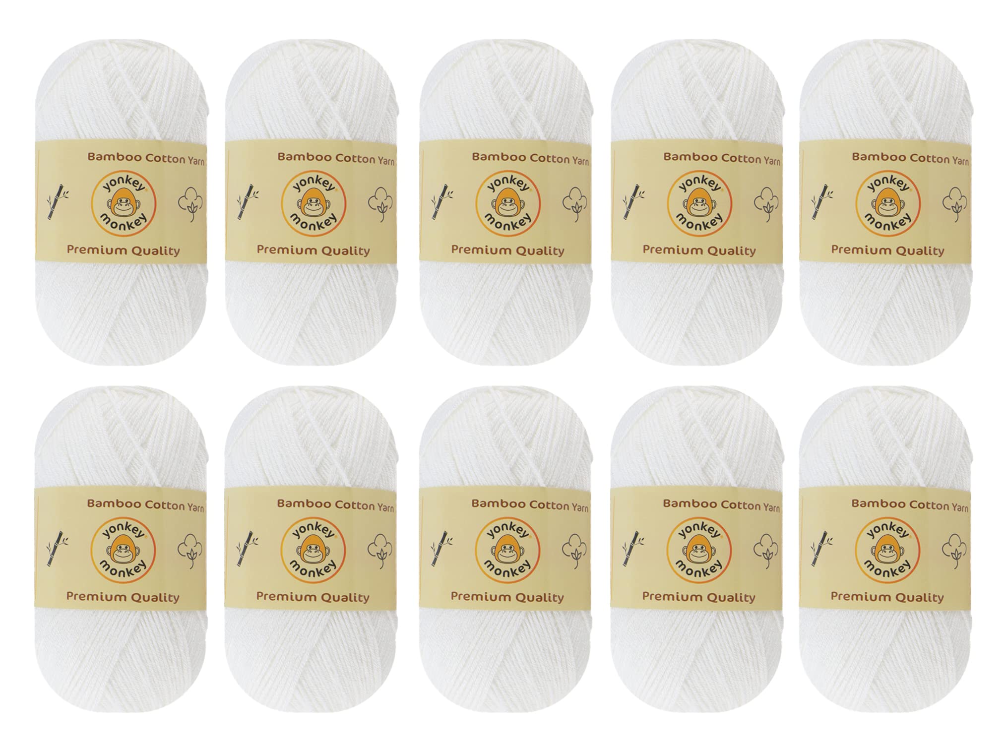 10-Pack of Yonkey Monkey 500 Grams Yarn - 70% Rayon derived from Bamboo, 30% Cotton - Imported - White 9013