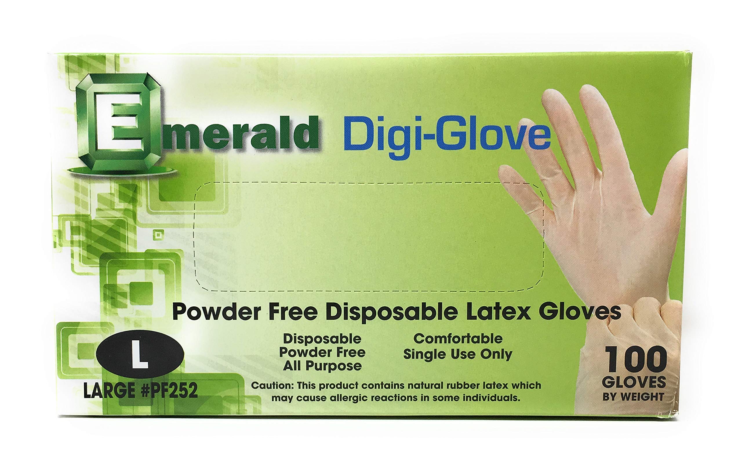 Emerald Digi-Gloves, Powder Free Disposable Latex Gloves (Large)