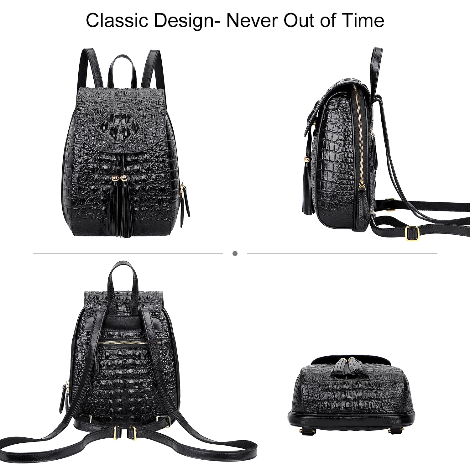 PIJUSHI Small Crocodile Leather Backpack Purse for Women Fashion Casual Backpack Crocodile Bag (B66810 black)