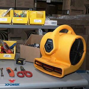 XPOWER P-130A Mini Mighty 1/5 HP 800 CFM Centrifugal Air Mover, Carpet Dryer, Floor Fan, Blower, Stackable, Daisy Chain, for Water Damage Restoration, Janitorial, Plumbing, Home Use,Yellow