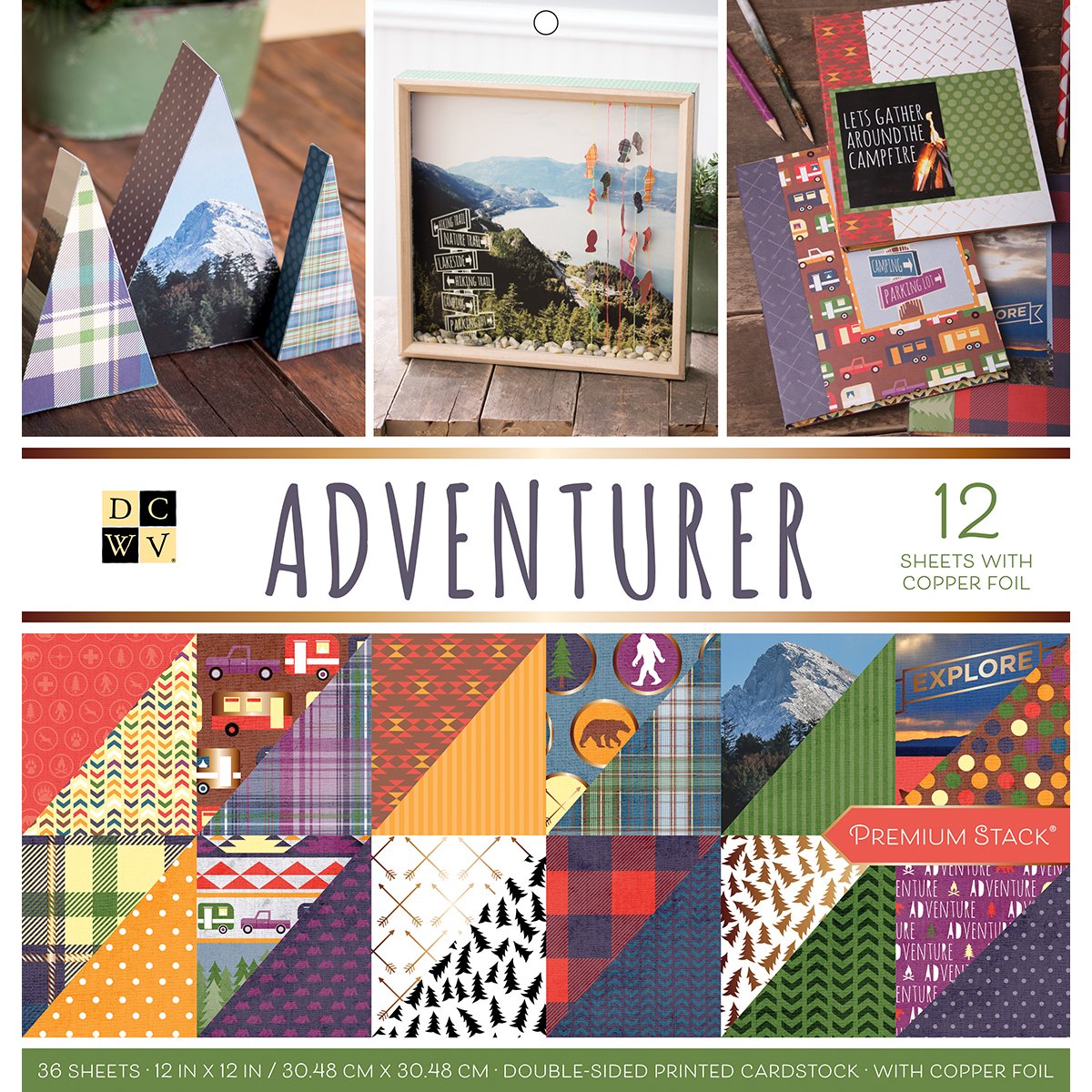 American Crafts PS-005-00575 Card Stock Adventurer Premium Printed Cardstock Stack, 12"X12"