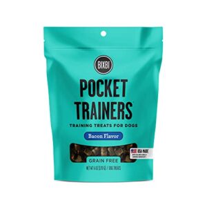 bixbi pocket trainers, bacon (6 oz, 1 pouch) - small training treats for dogs - low calorie and grain free dog treats, flavorful pocket size healthy and all natural dog treats