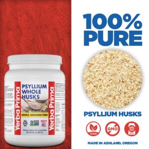 Yerba Prima Psyllium Whole Husks Fiber Supplement - Colon Cleanse - Gut Health - Vegan Non-GMO Gluten Free - 20oz