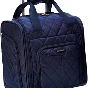 Amazon Basics Underseat Carry-On Rolling Travel Luggage Bag, 14 Inches, Navy Blue Quilted