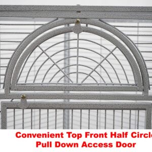 64" Extra Large Corner Bird Flight Breeding Wrought Iron Rolling Parrot Cage Side Solid Metal Plate Feed Doors Pull Out Metal Grate and Tray with Around Metal Seed Guard