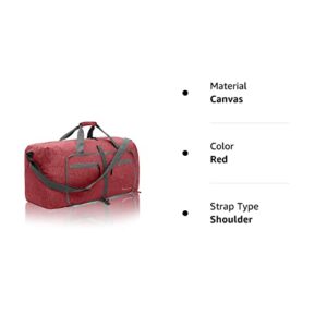 Dimayar Travel Duffle Bag for Men - Foldable Duffel Bag with Shoes Compartment - Overnight Bags Waterproof & Tear Resistant(65L,Red)