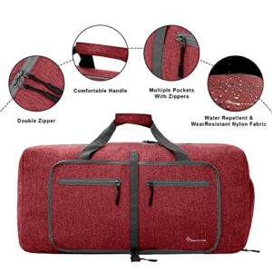 Dimayar Travel Duffle Bag for Men - Foldable Duffel Bag with Shoes Compartment - Overnight Bags Waterproof & Tear Resistant(65L,Red)