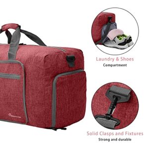 Dimayar Travel Duffle Bag for Men - Foldable Duffel Bag with Shoes Compartment - Overnight Bags Waterproof & Tear Resistant(65L,Red)