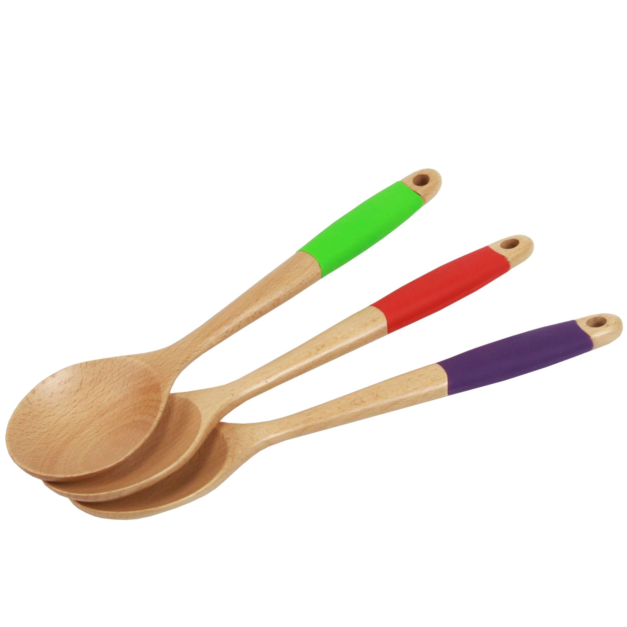 Chef Craft Premium Silicone Handle Wooden Spoon, 14 inch, Red