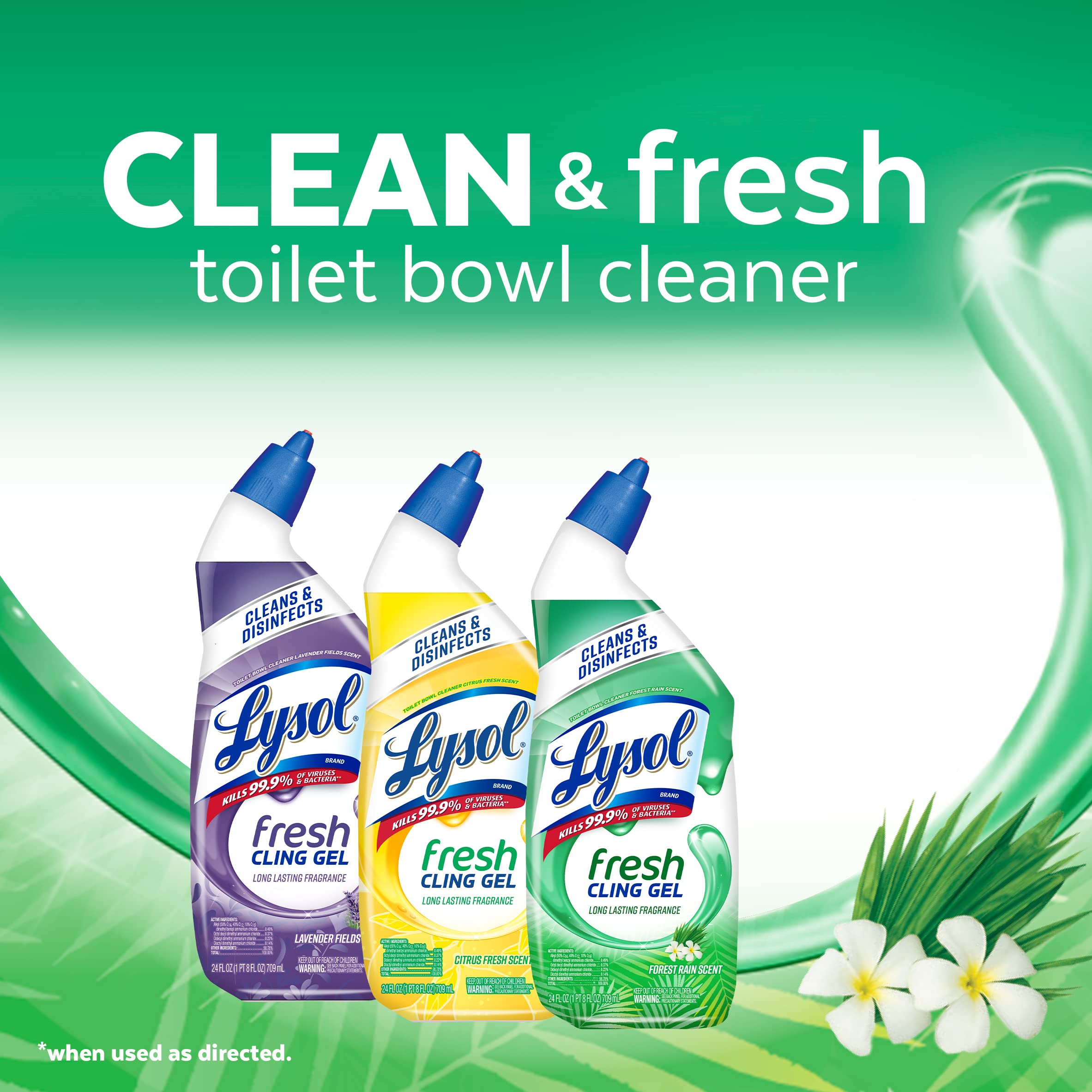 Lysol Fresh Cling Toilet Bowl Cleaner, Forest Rain Scent, 24 Ounces (Pack of 4)