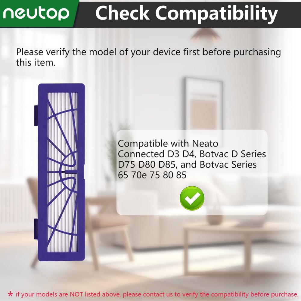 Neutop Replacement Filters Compatible with Neato Connected D3 D4 D Series D75 D80 D85 and Botvac Series 65 70e 75 80 85 Robot Vacuum Parts Accessories High Performance, 7-Pack.