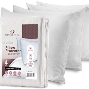 Pillow Protectors 4 Pack Standard Zippered - 100% Cotton Breathable Pillow Covers - Protects Pillows from Dirt, Dust and Debris (Standard - Set of 4 - 20x26)