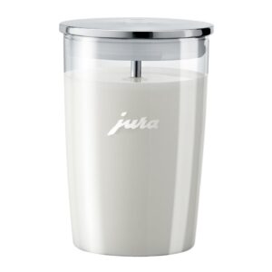 Jura E6 Automatic, Affordable Espresso Machine with Programmable Coffee Strength (Platinum) Bundle with Smart Filter Cartridge, Cleaning Tablets, Coffee Beans Bag, and Glass Milk Container (5 Items)