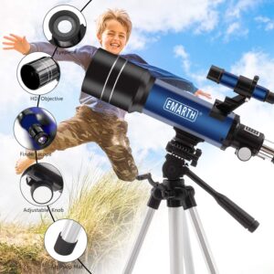 Telescope, 70MM Aperture Kids Telescope with 2 Eyepieces, 360MM Refractor Portable Telescope for Kids with Tripod & Finder Scope, STEM Toys Astronomy Gifts for Children blue