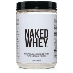 naked nutrition naked whey 1lb - only 1 ingredient, grass fed whey protein powder, undenatured, no gmos, no soy, gluten free, stimulate growth, enhance recovery - 15 servings