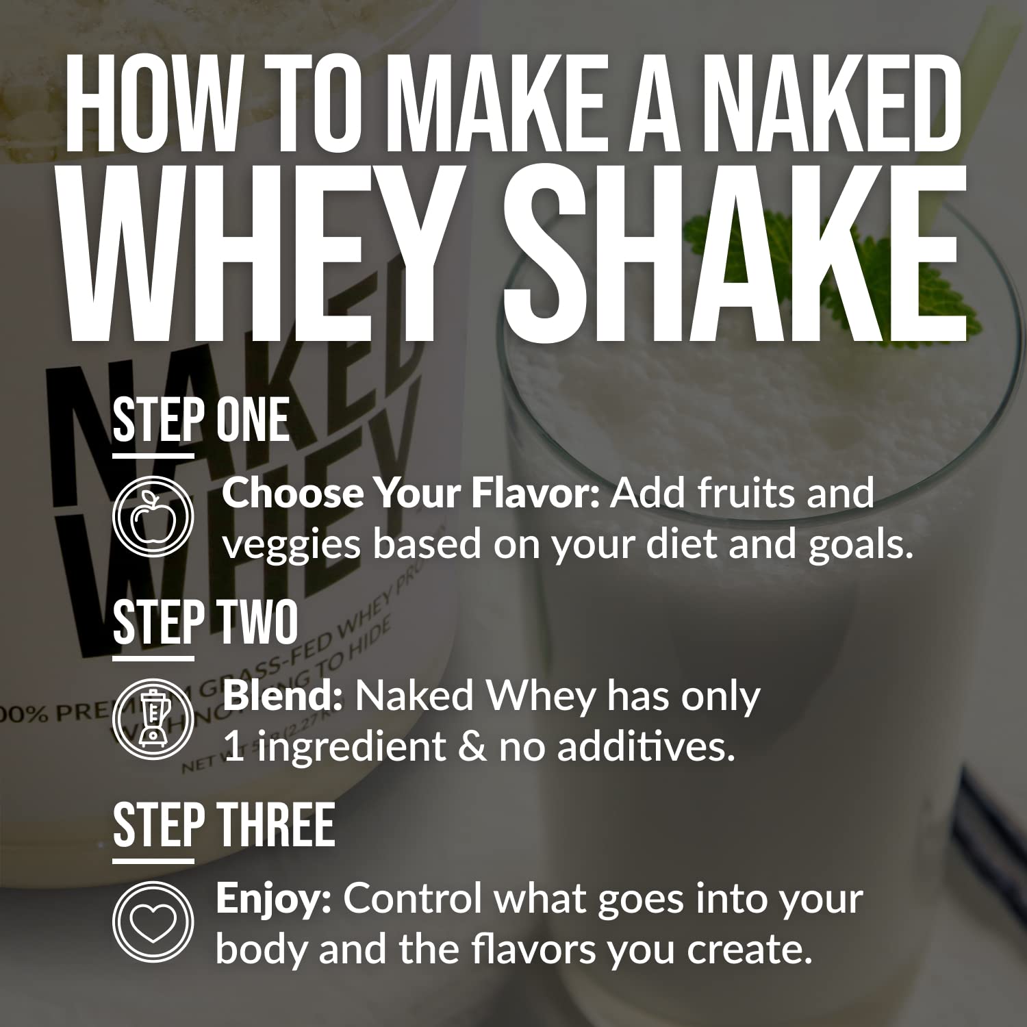 NAKED nutrition Naked Whey 1Lb - Only 1 Ingredient, Grass Fed Whey Protein Powder, Undenatured, No Gmos, No Soy, Gluten Free, Stimulate Growth, Enhance Recovery - 15 Servings