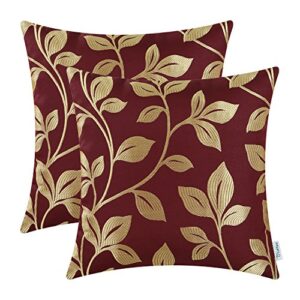 calitime throw pillow covers pack of 2 cute growing leaves cushion cases shells for couch sofa home decoration 18 x 18 inches burgundy/gold