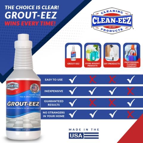 Clean-eez Grout Cleaner 2 Pack with Free Stand-Up Brush - Stain Remover Heavy-Duty Scrubber - Bathroom Shower Ceramic Porcelain - Easy Control Flip Top Cap - 32 oz.