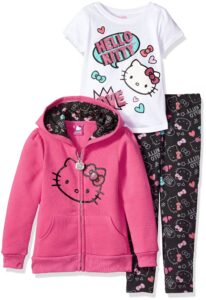 hello kitty big girls' 3 piece hooded legging set , pink pink, 8