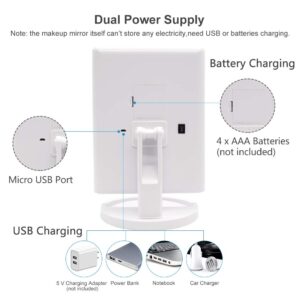 WEILY Tabletop Mount Makeup Mirror with 21 LED Lights,Two Power Supply, Touch Screen and 1x/2x/3x Magnification Tri-Fold Vanity Mirror, Gift for Women(White)
