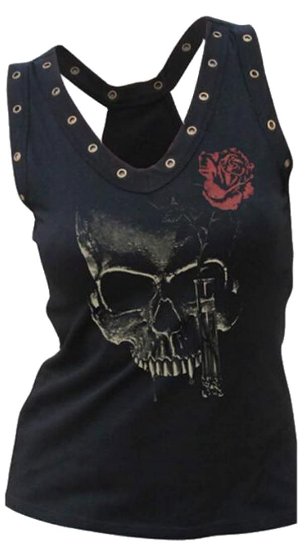 Fensajomon Skull Shirts for Women Tank Tops Sleeveless Workout Summer Printed Loose Running T-Shirt S