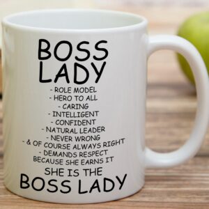 Retreez Funny Mug - Boss Lady Role Model Caring Description 11 Oz Ceramic Coffee Mugs - Funny, Sarcasm, Motivational, Inspirational birthday gifts for friends, coworkers, employer, siblings, dad, mom