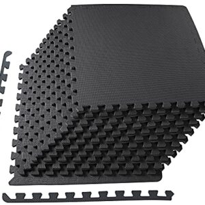 Signature Fitness Puzzle Exercise Mat with EVA Foam Interlocking Tiles for MMA, Exercise, Gymnastics and Home Gym Protective Flooring, 1/2" Thick, 48 Square Feet, Black