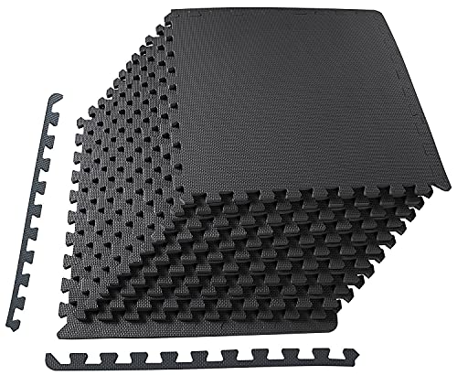 Signature Fitness Puzzle Exercise Mat with EVA Foam Interlocking Tiles for MMA, Exercise, Gymnastics and Home Gym Protective Flooring, 1/2" Thick, 48 Square Feet, Black