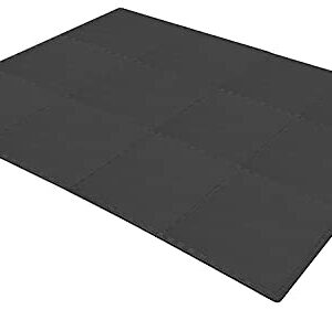 Signature Fitness Puzzle Exercise Mat with EVA Foam Interlocking Tiles for MMA, Exercise, Gymnastics and Home Gym Protective Flooring, 1/2" Thick, 48 Square Feet, Black