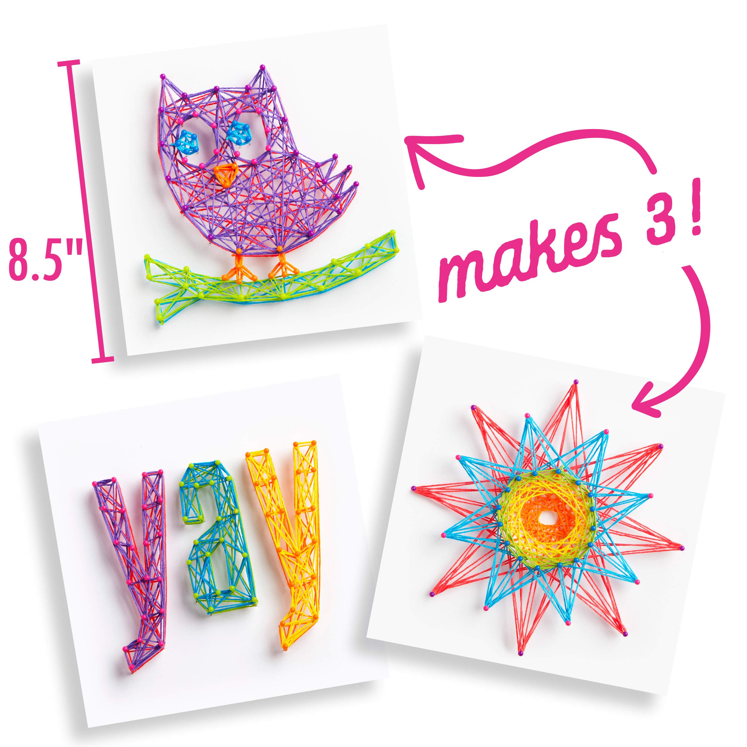 Craft-tastic DIY String Art – Craft Kit for Kids – Everything Included for 3 Fun Arts & Crafts Projects – Owl Series, Large