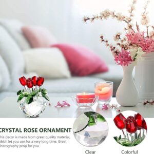 H&D HYALINE & DORA Red Rose Figurine Ornament Spring Bouquet Crystal Glass Flowers Gift-Boxed