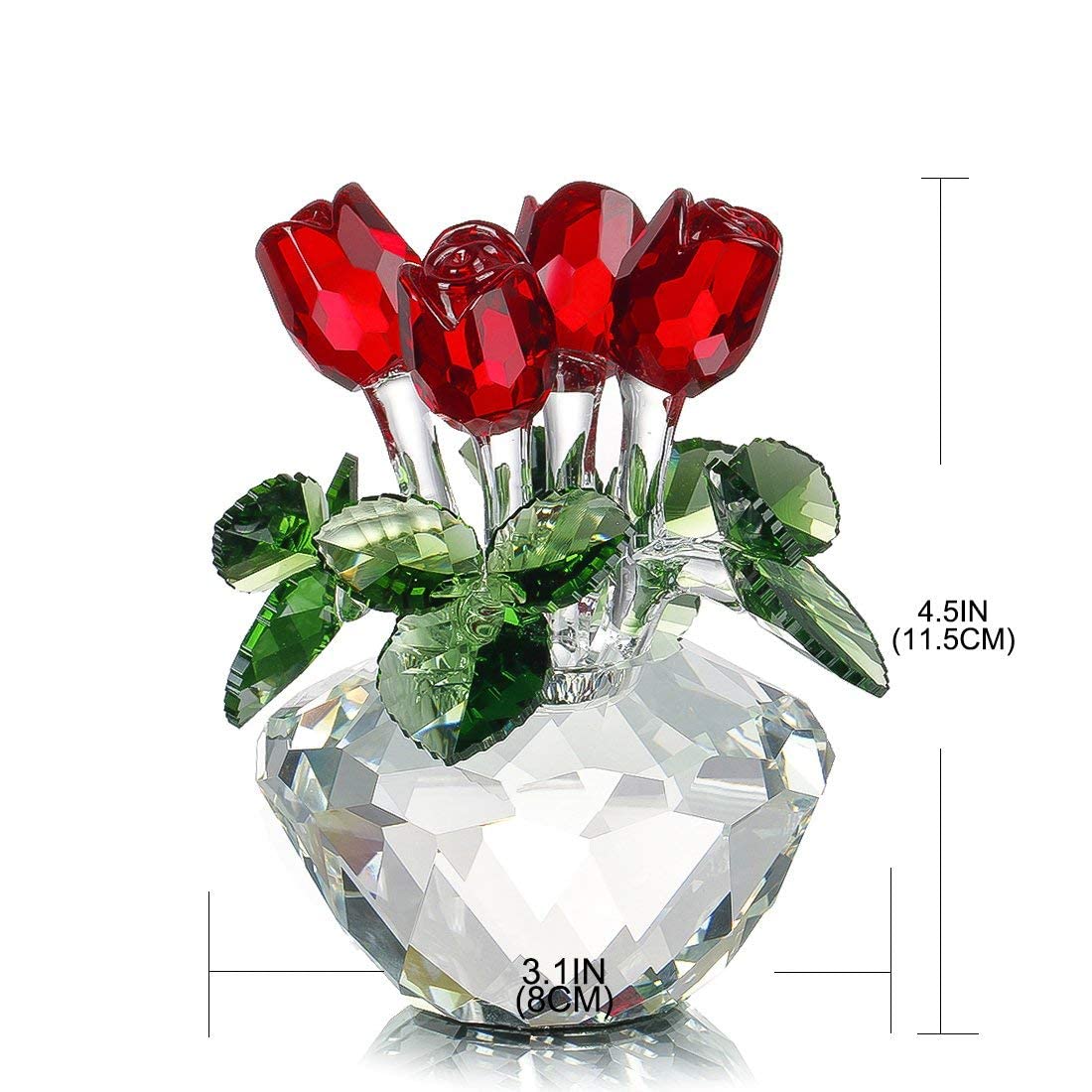 H&D HYALINE & DORA Red Rose Figurine Ornament Spring Bouquet Crystal Glass Flowers Gift-Boxed