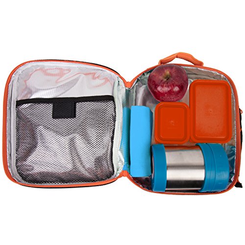 Insulated Lunch Box w Snack Pocket & Water Bottle Holder- Boys or Kids School Lunchbox Tote Keeps Food Hotter or Colder Longer- Reusable Bag Fits Most Bento Boxes Ice Packs Nesting Containers- Sports