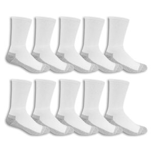 fruit of the loom mens cushioned durable cotton work gear with moisture wicking casual sock, white, 6-12 us(pack of 10)